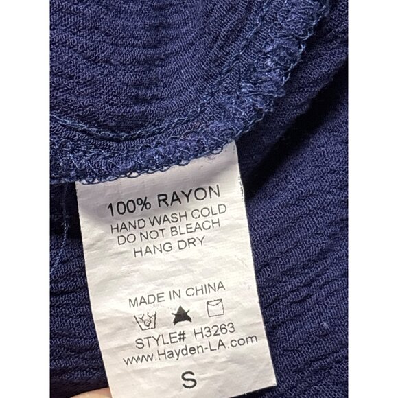 Hayden Los Angeles Gauzy Navy Blue Tunic Top Lace Ruffle Hem Sleeves S Rayon - Picture 6 of 7